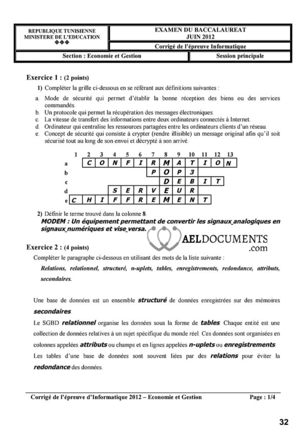 [G6new]- Informatique- Epreuves bac economie corrigées (2009-2025)