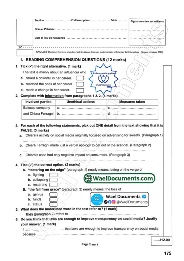 [W4new]- Anglais- Epreuves bac corrigées (2009-2025) Sections sciences exp, maths, eco, info
