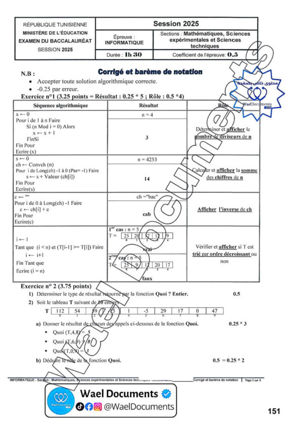 [A11new]- Informatique- Epreuves Bacs scientifiques corrigées (2009-2025)
