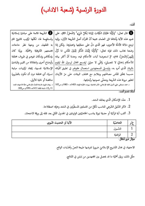 [L12new]- تفكير اسلامي- الامتحانات السابقة بالإصلاح 2009-2024 شعبة الآداب