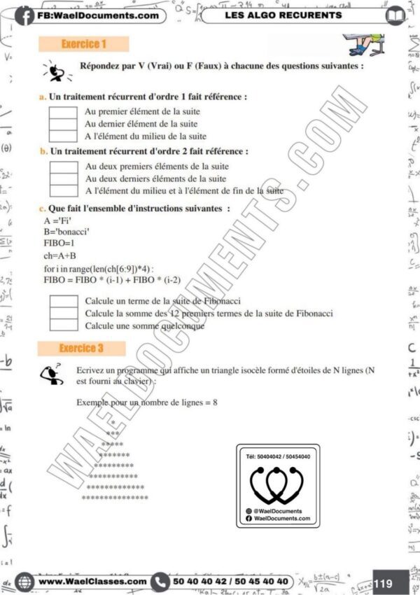 [i2new] Algo et Prog- Exercices corrigés tous les chapitres - Bac informatique