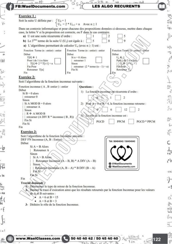 [i2new] Algo et Prog- Exercices corrigés tous les chapitres - Bac informatique