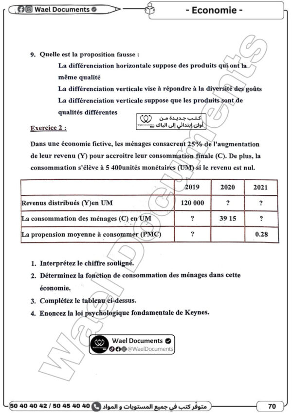 [3EB] 3ème année éco- Devoirs corrigés- 2 trimestre