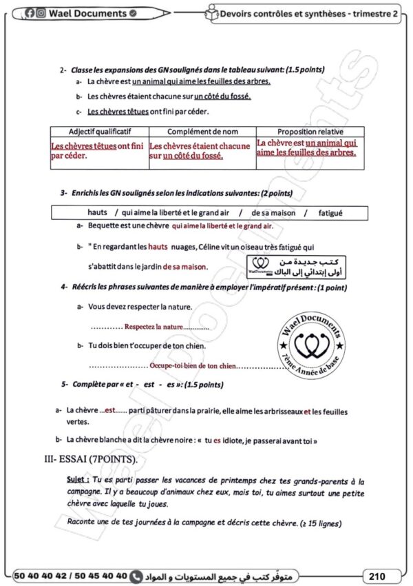 [7BP] السابعة أساسي 2026-امتحانات بالاصلاح للنموذجي  -الثلاثي الثاني