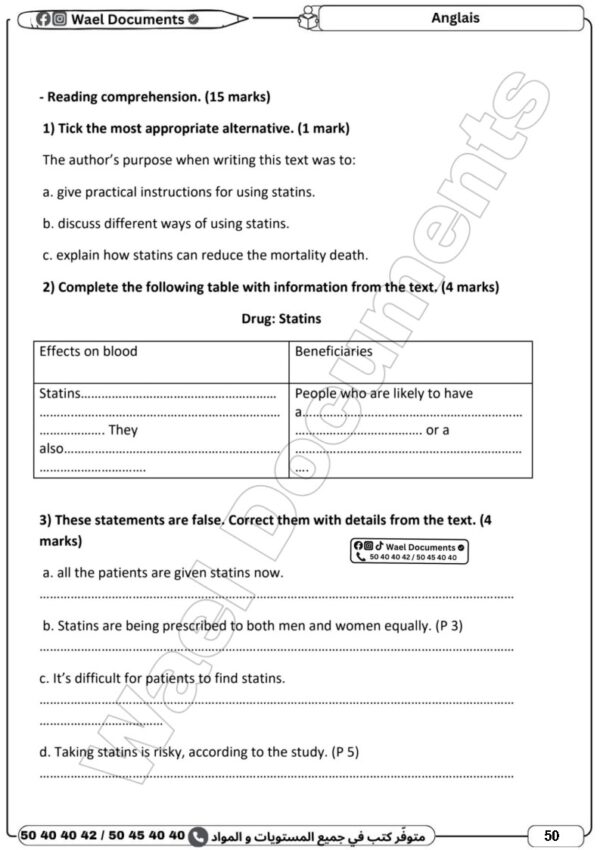 [3LB] 3ème année Lettres- Devoirs corrigés- 2 trimestre