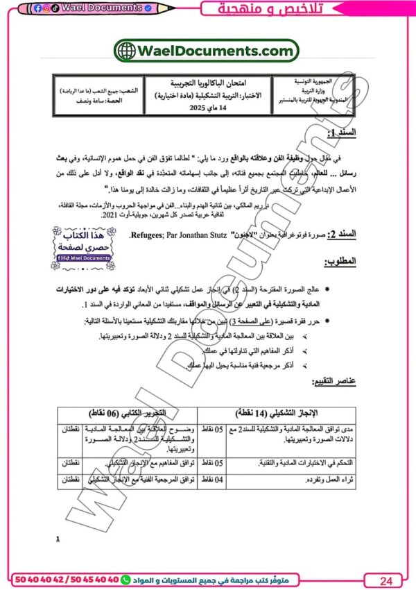 [TCH] التربية التشكيلية – ملخصات ومنهجية مرفوقة بمواضيع البكالوريا بيضاء (Couleurs)